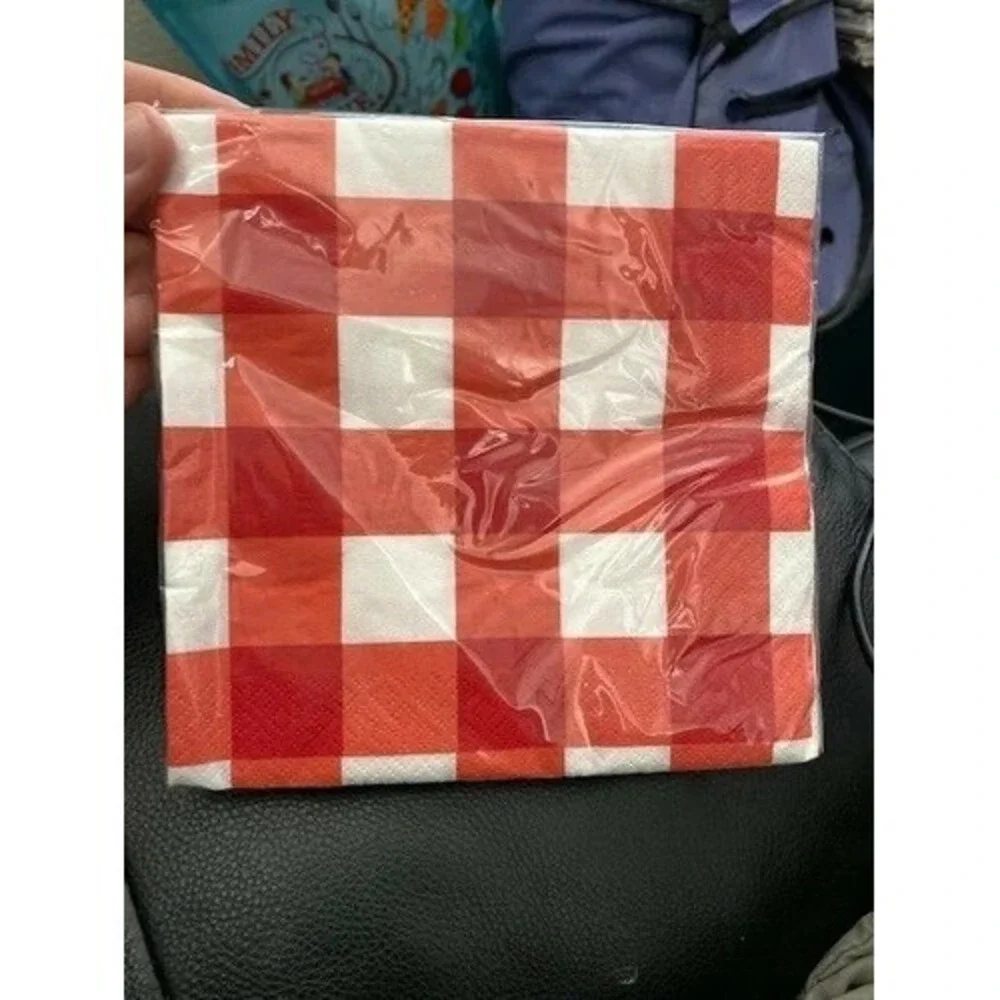 Complete Picnic Disposable Party Bundle‎ Red White Gingham Checkered Tableware